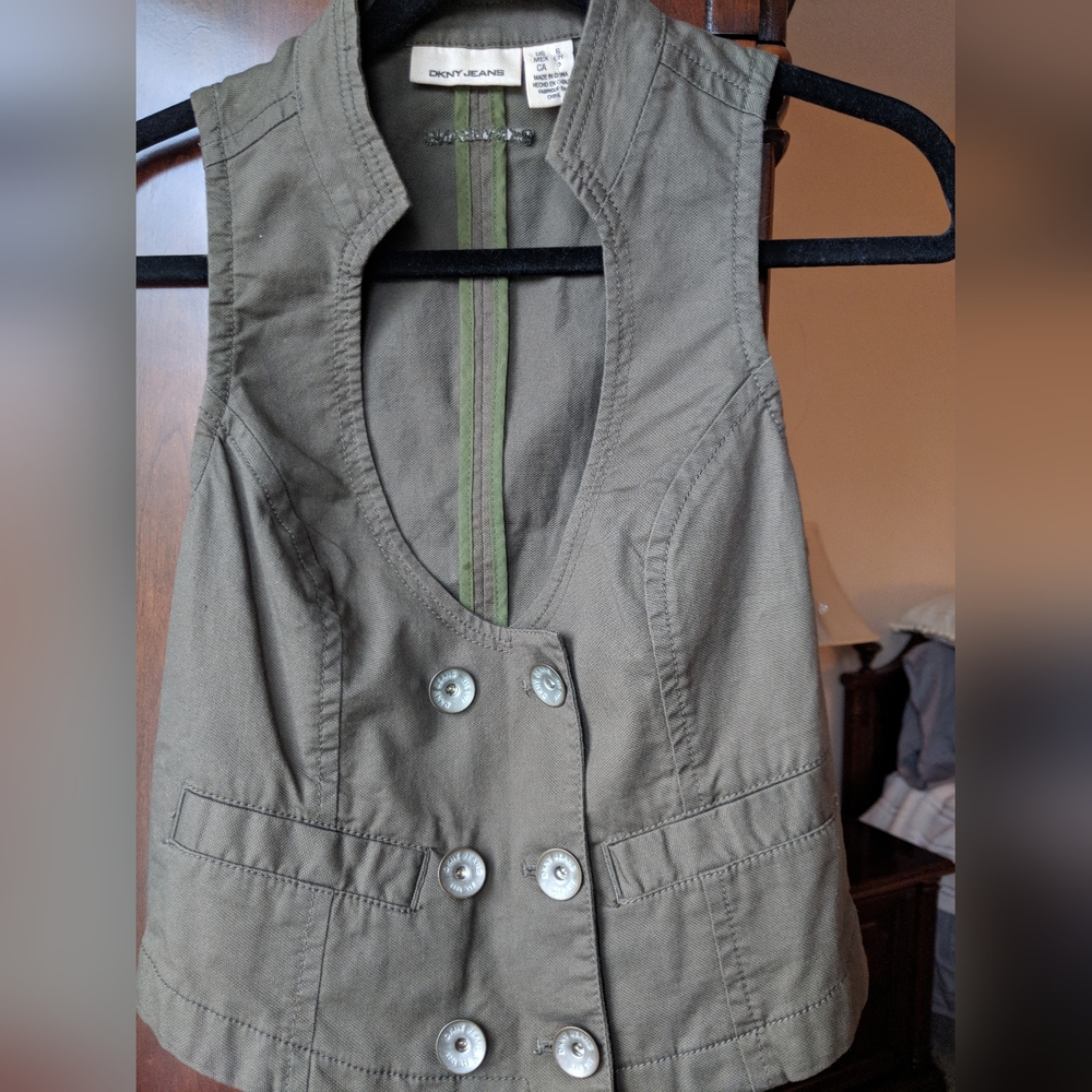 NWOT DKNY Olive Green Vest with Button Details